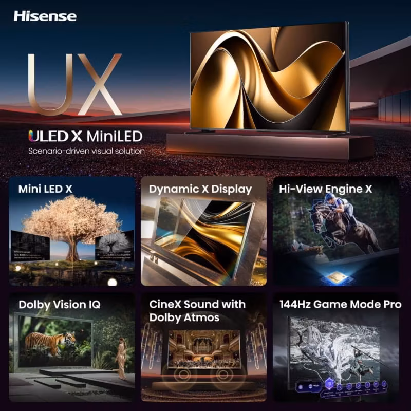 Телевизор Hisense 110UXNQ Hisense 110UXNQ 110-инчов Mini LED Smart TV с 4K Ultra HD резолюция и Dolby Atmos звук